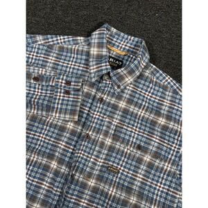 Ariat Rebar Flannel Shirt Men's Medium Blue Plaid DuraStretch Work Stretch